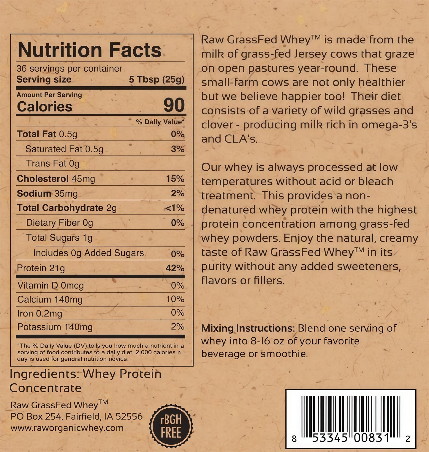Raw Grass Fed Whey